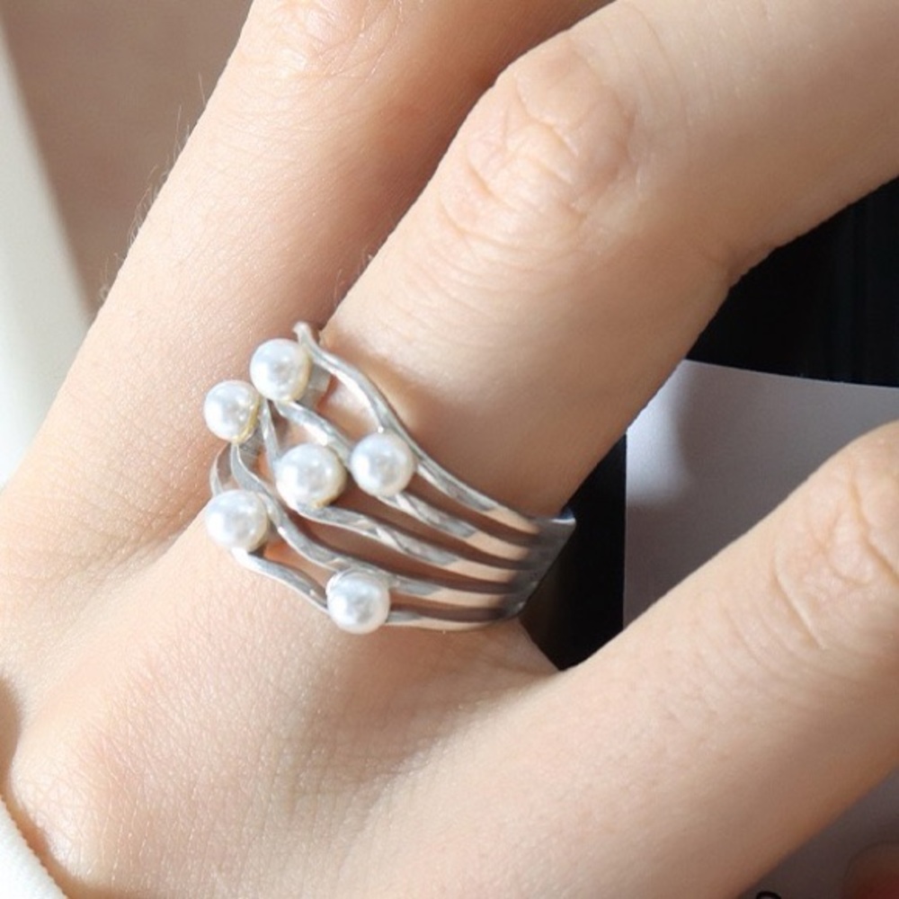 Silver Waterproof Ring*Pearl Ring*Open Ring*LW